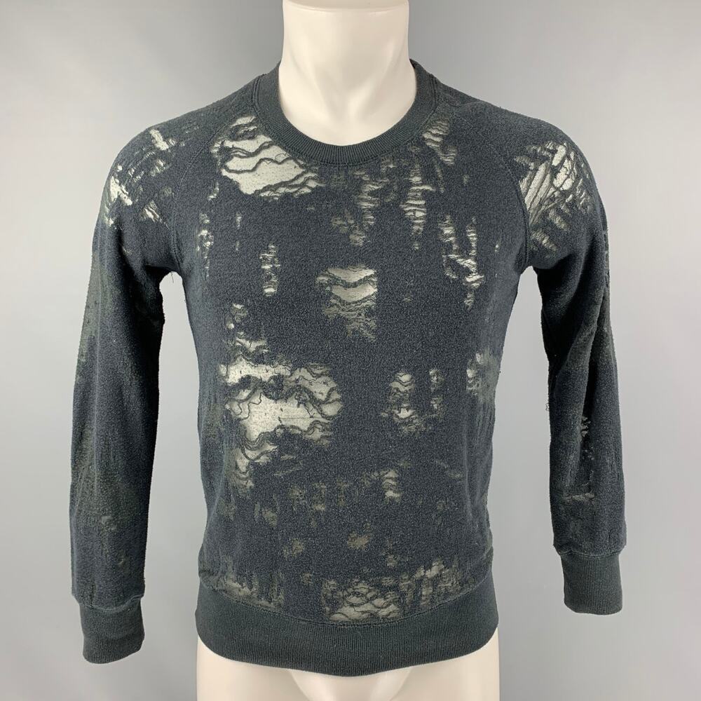 IRO Nona Size S Dark Gray Distressed Cotton Blend Long Sleeve Pullover